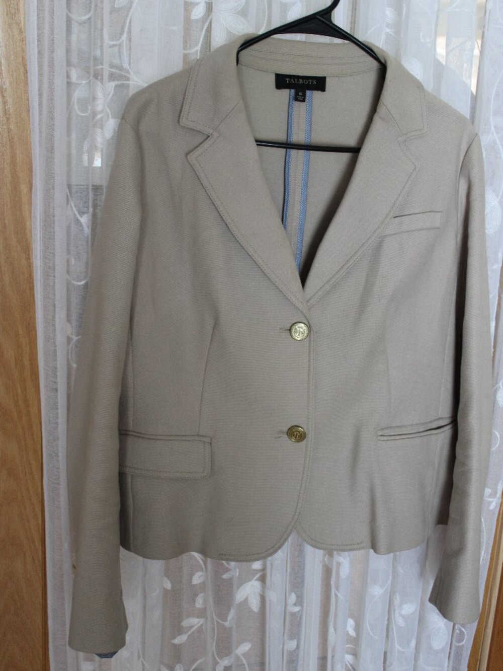 Talbots Women Blazer Sz 16 Toupe 2 Gold Button 2 Pockets Back Vent Fitted